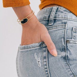 Gold Cuff Bracelet with Black Onyx Stone